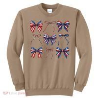 Retro American Flag Coquette Bow Patriotic 4th July Girl Sweatshirt thumb 0