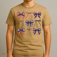 Retro American Flag Coquette Bow Patriotic 4th July Girl T-Shirt thumb 3