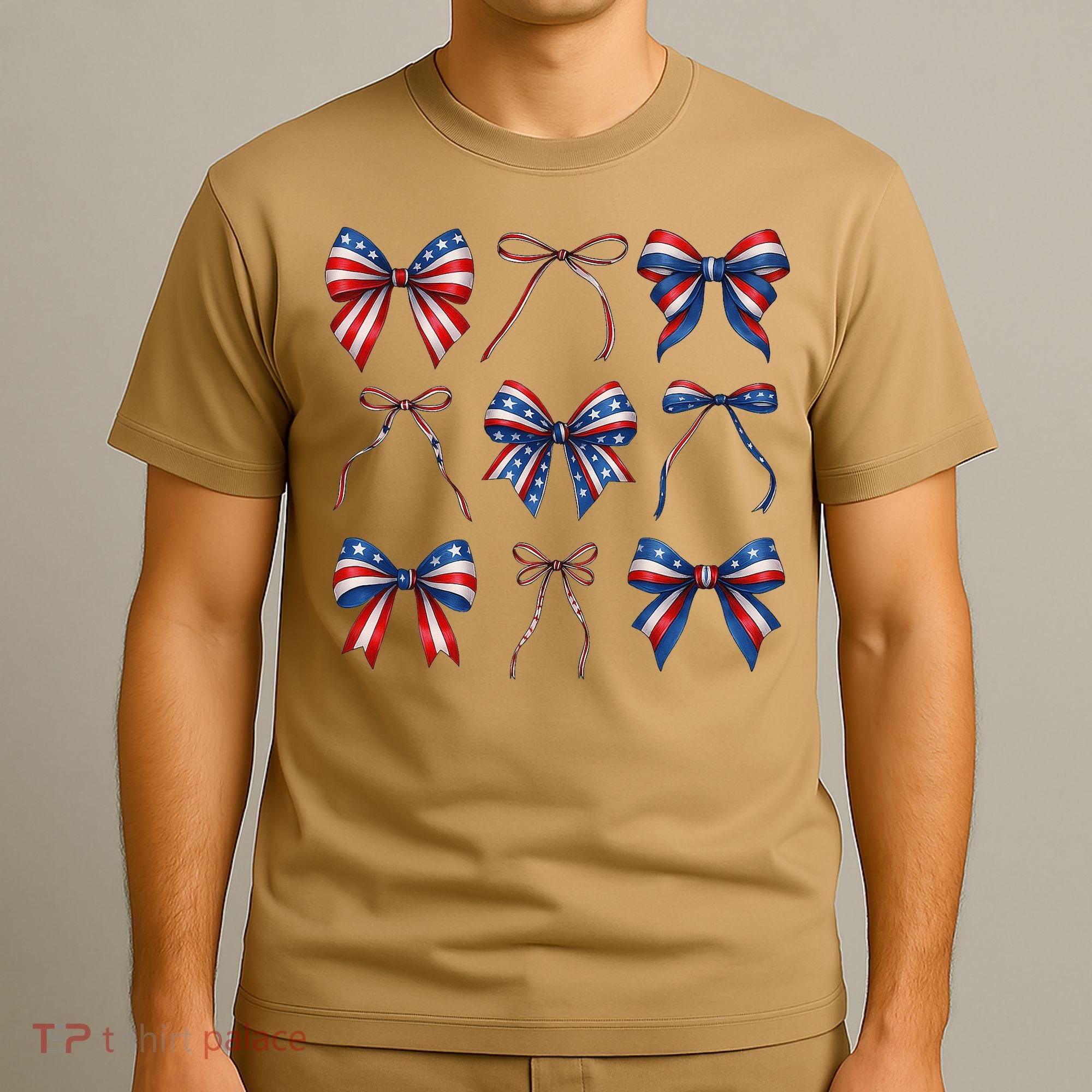 Retro American Flag Coquette Bow Patriotic 4th July Girl T-Shirt