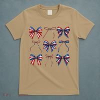Retro American Flag Coquette Bow Patriotic 4th July Girl T-Shirt thumb 5