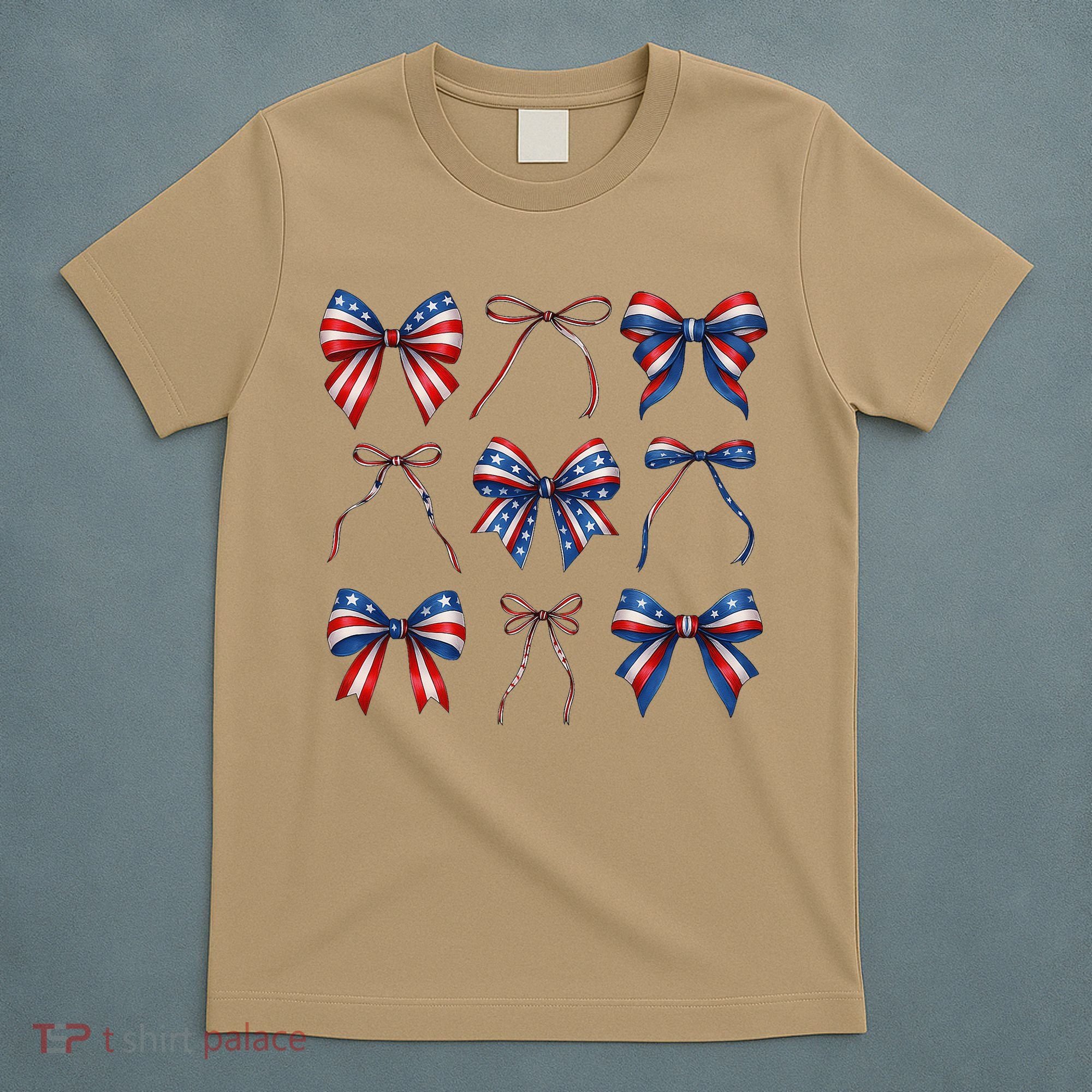 Retro American Flag Coquette Bow Patriotic 4th July Girl T-Shirt