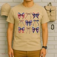 Retro American Flag Coquette Bow Patriotic 4th July Girl T-Shirt thumb 6