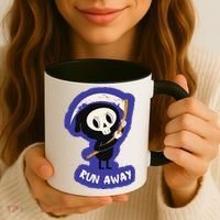 Run Away From The Reaper Cute Grim Reaper Coffee Mug thumb 3