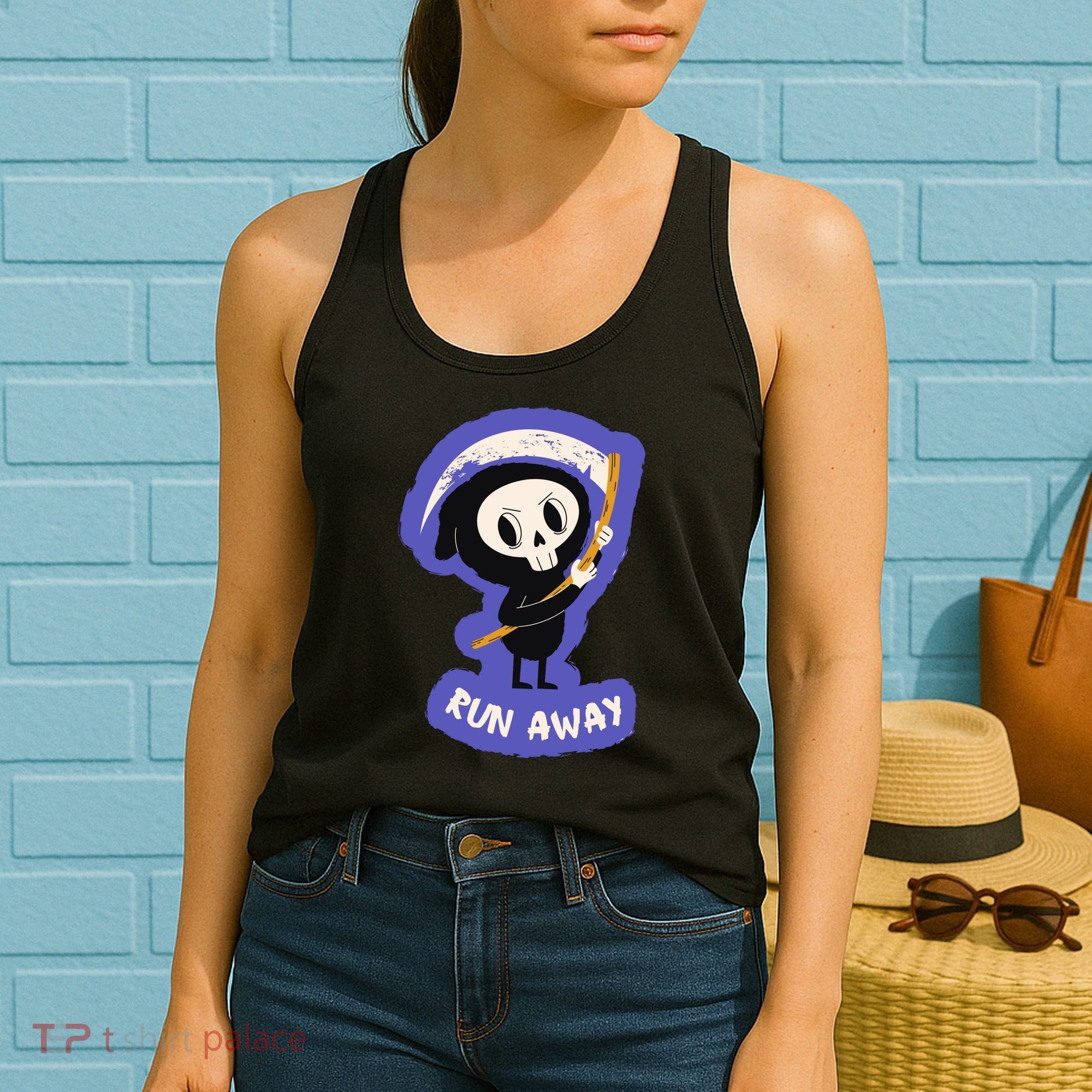 Run Away From The Reaper Cute Grim Reaper Women's Tank Top