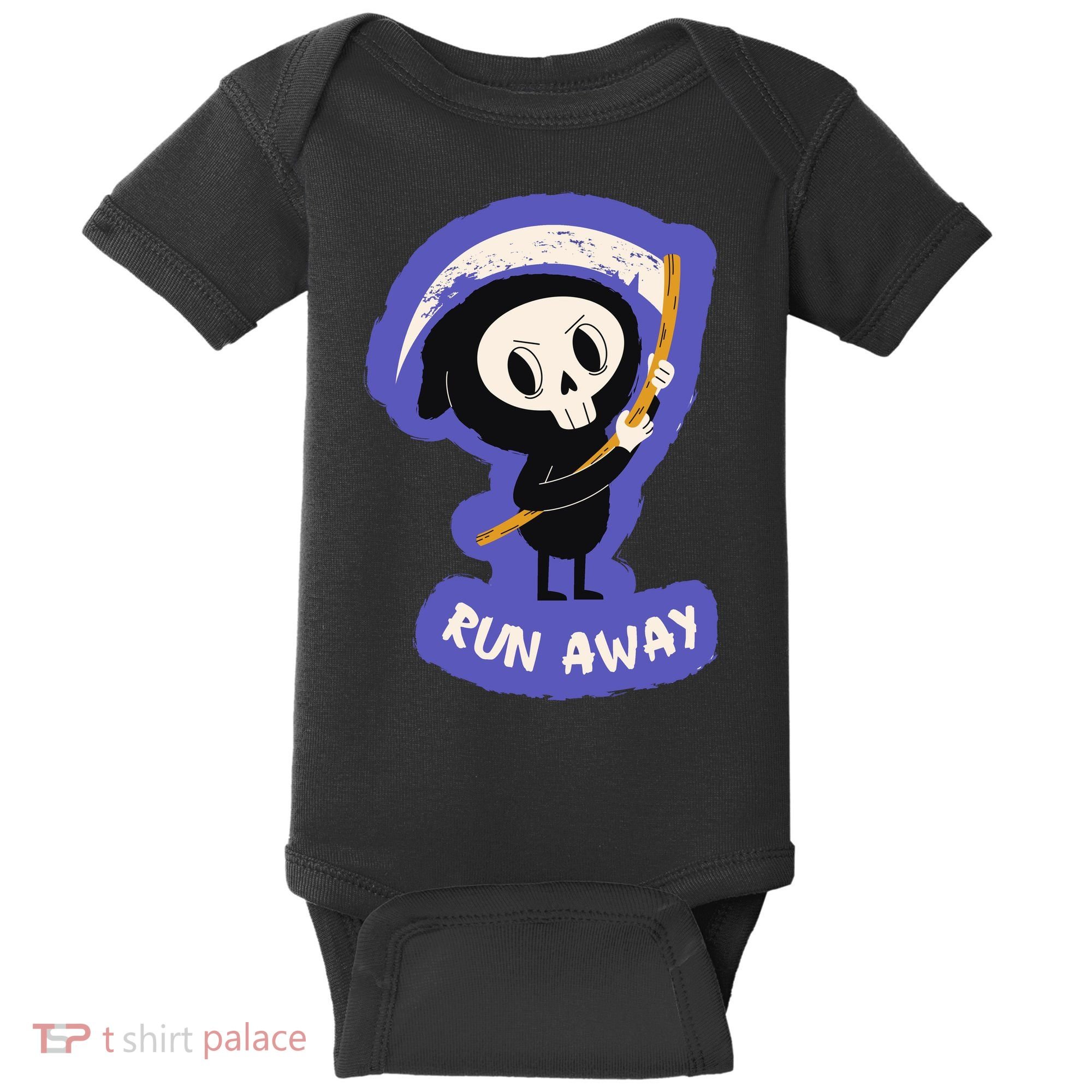 Run Away From The Reaper Cute Grim Reaper Baby Bodysuit