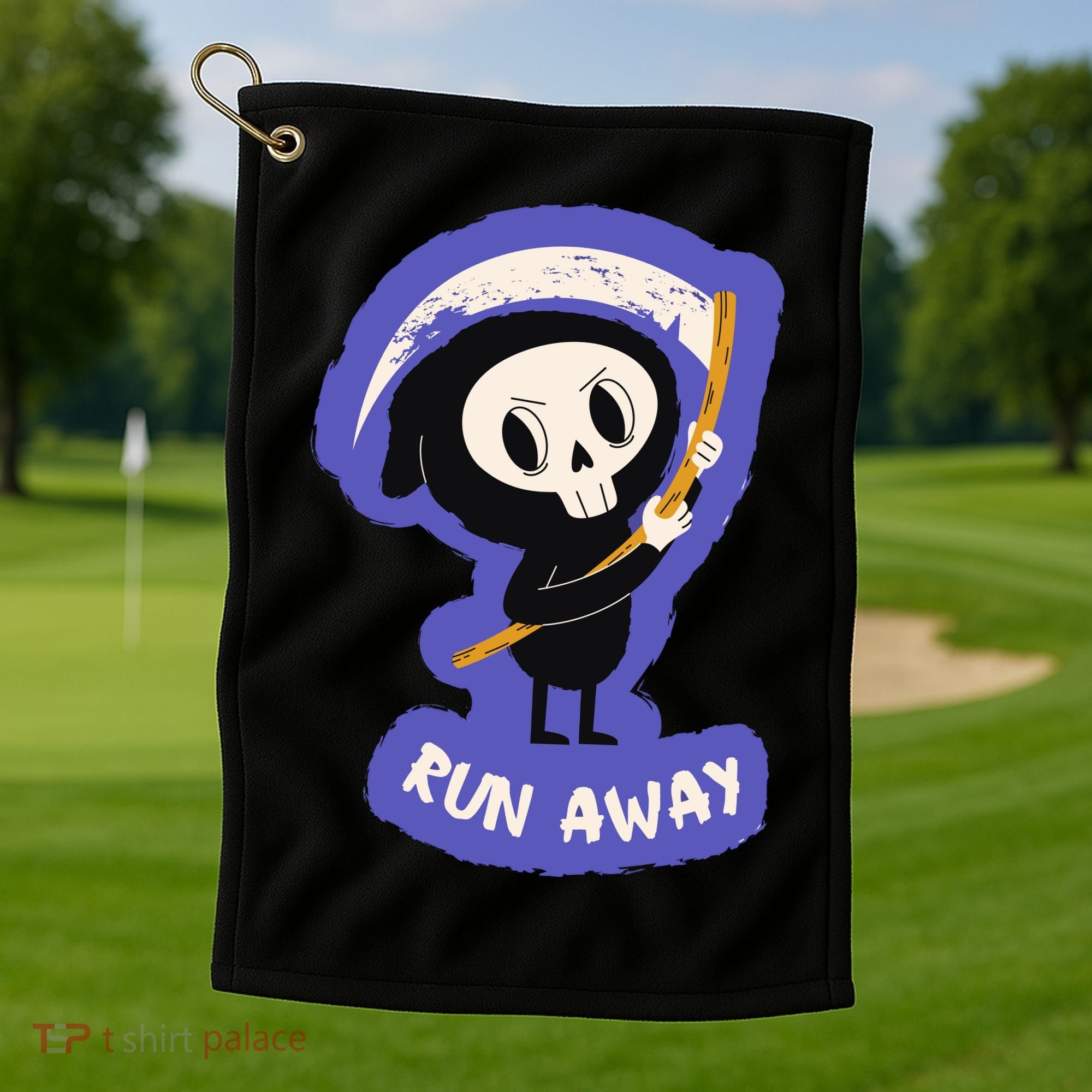 Run Away From The Reaper Cute Grim Reaper Golf Towel