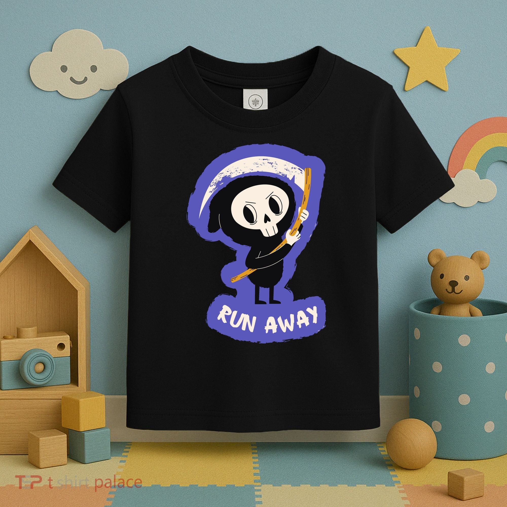 Run Away From The Reaper Cute Grim Reaper Toddler T-Shirt