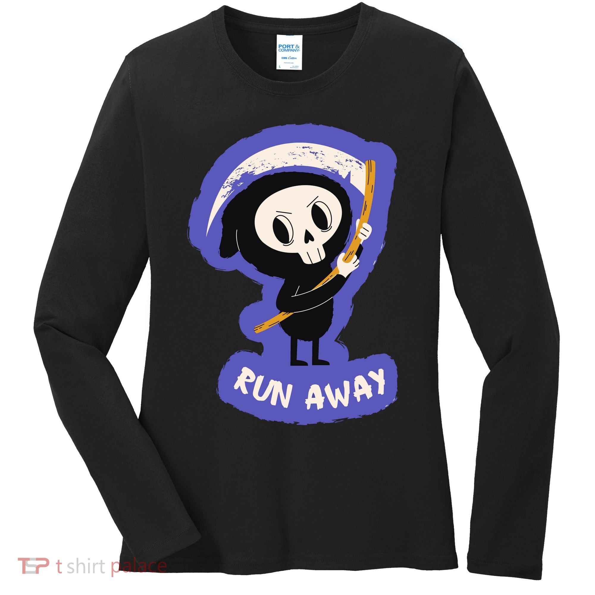 Run Away From The Reaper Cute Grim Reaper Women's Long Sleeve Shirt