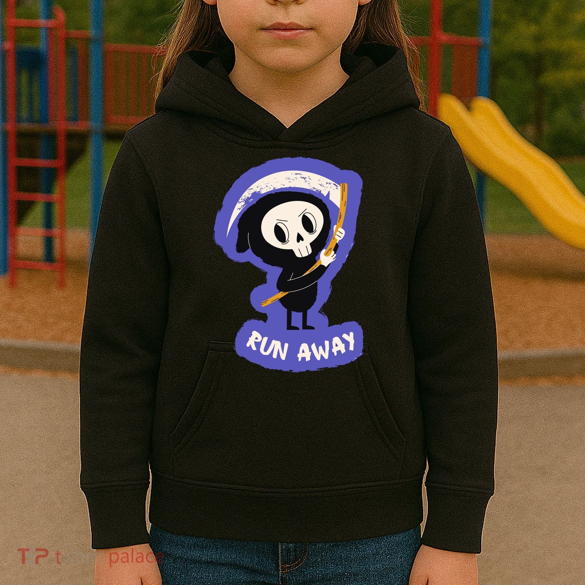 Run Away From The Reaper Cute Grim Reaper Kids Hoodie