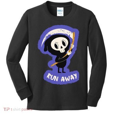 Run Away From The Reaper Cute Grim Reaper Kids Long Sleeve Shirt