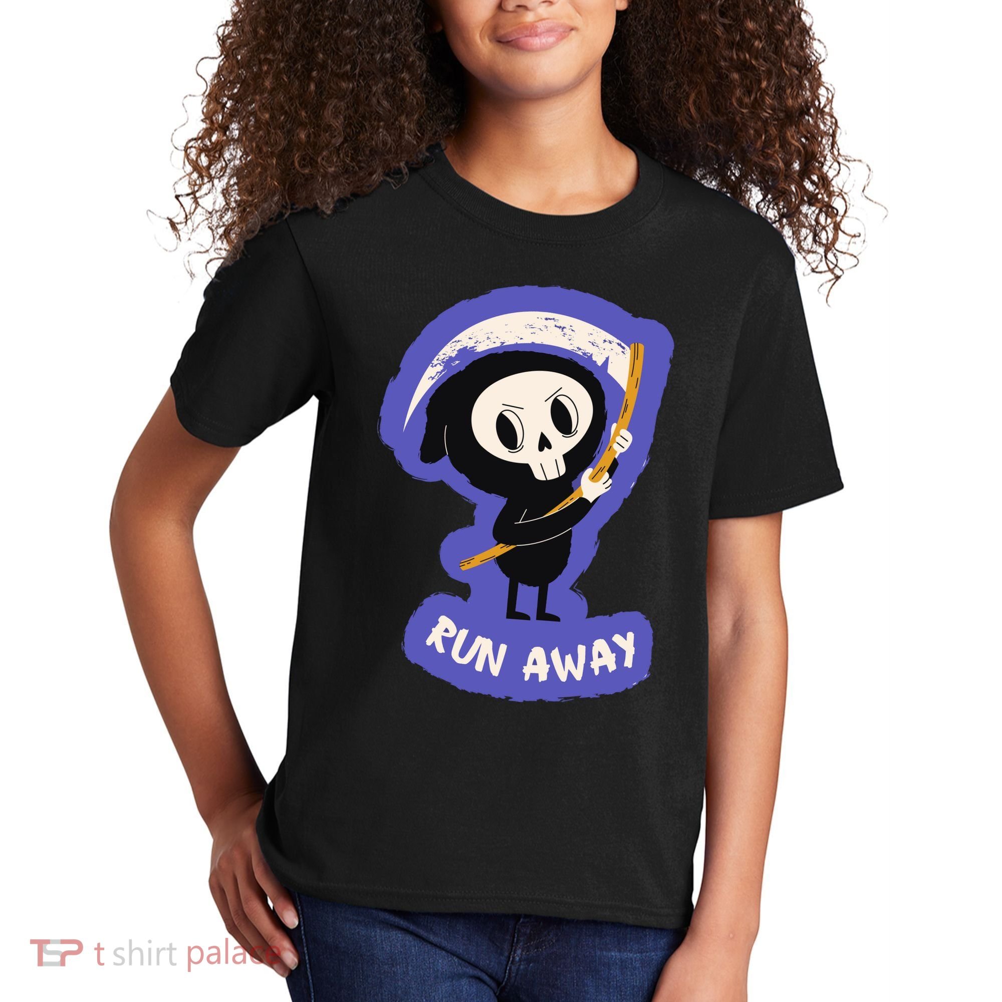 Run Away From The Reaper Cute Grim Reaper Kids T-Shirt