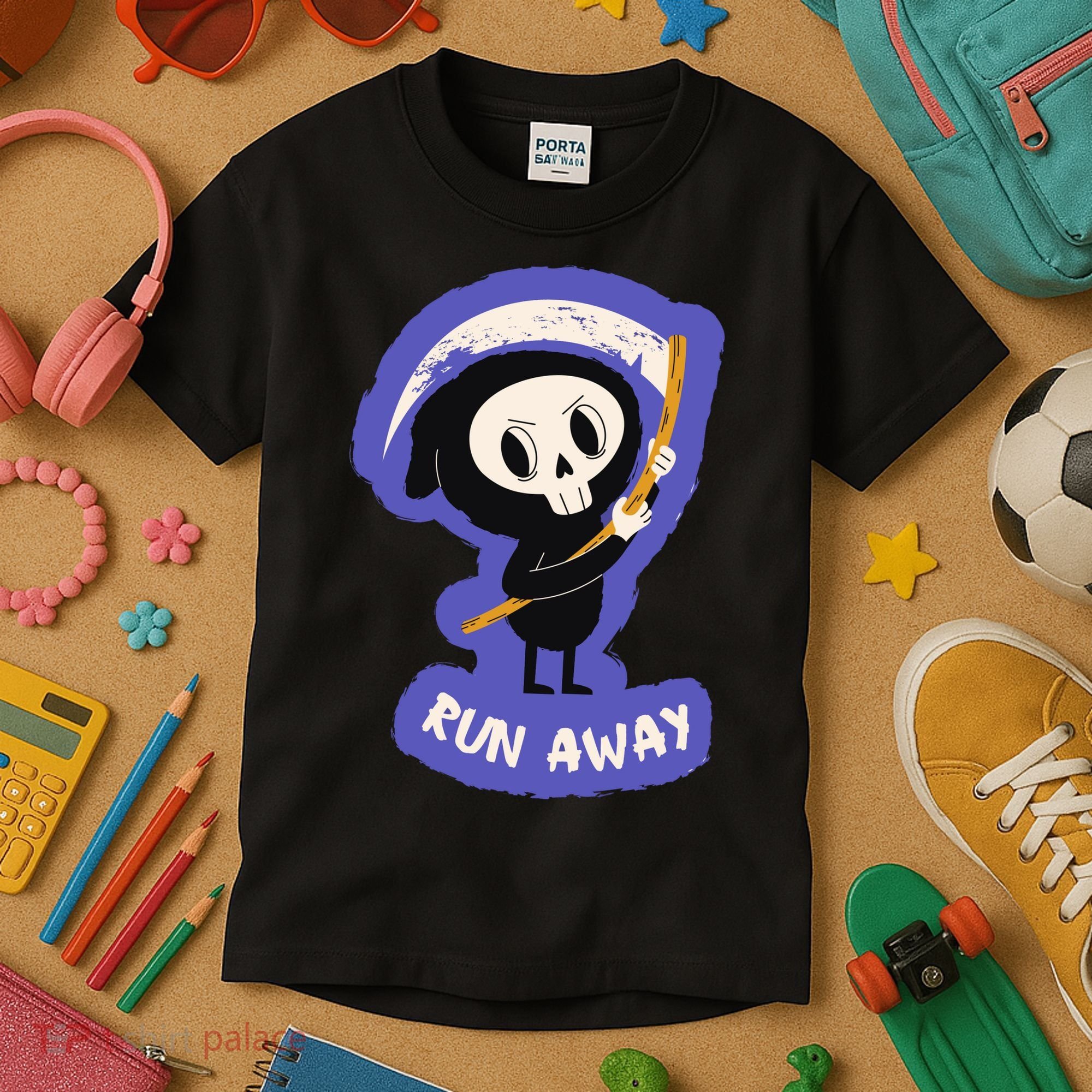 Run Away From The Reaper Cute Grim Reaper Kids T-Shirt