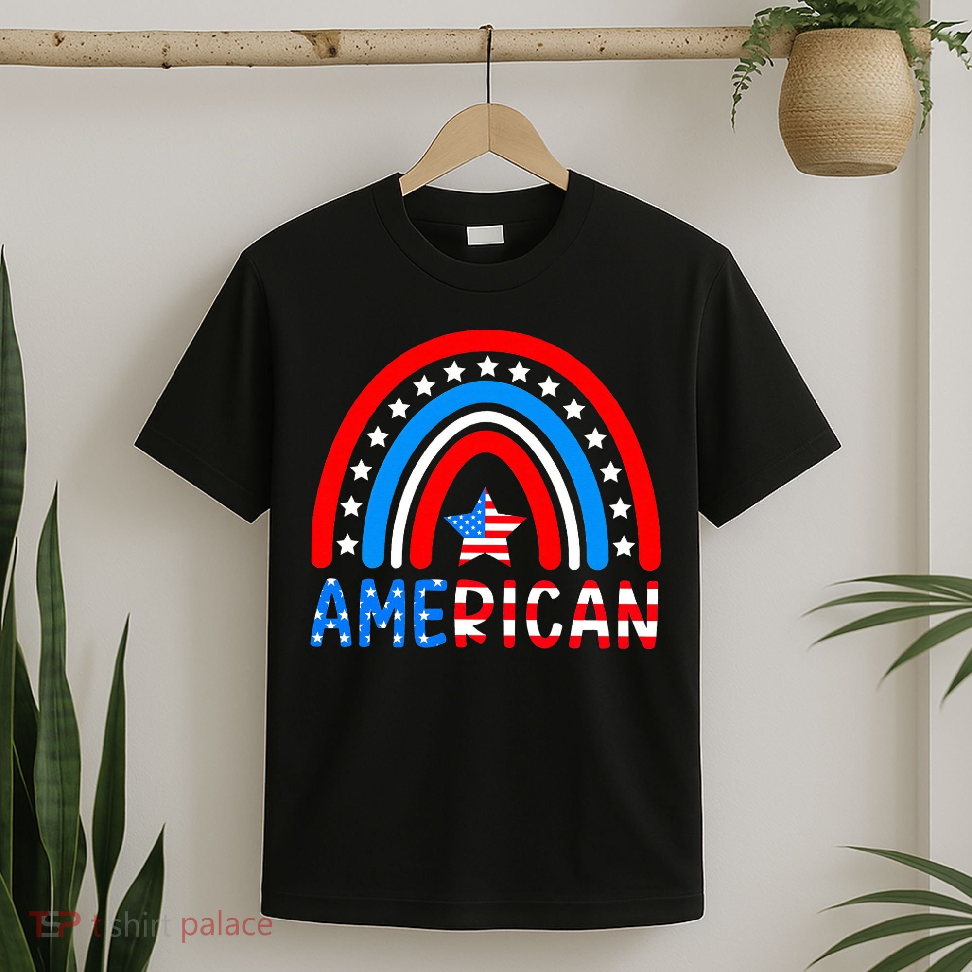 Rainbow American Flag Patriotic Happy 4th Of July T-Shirt