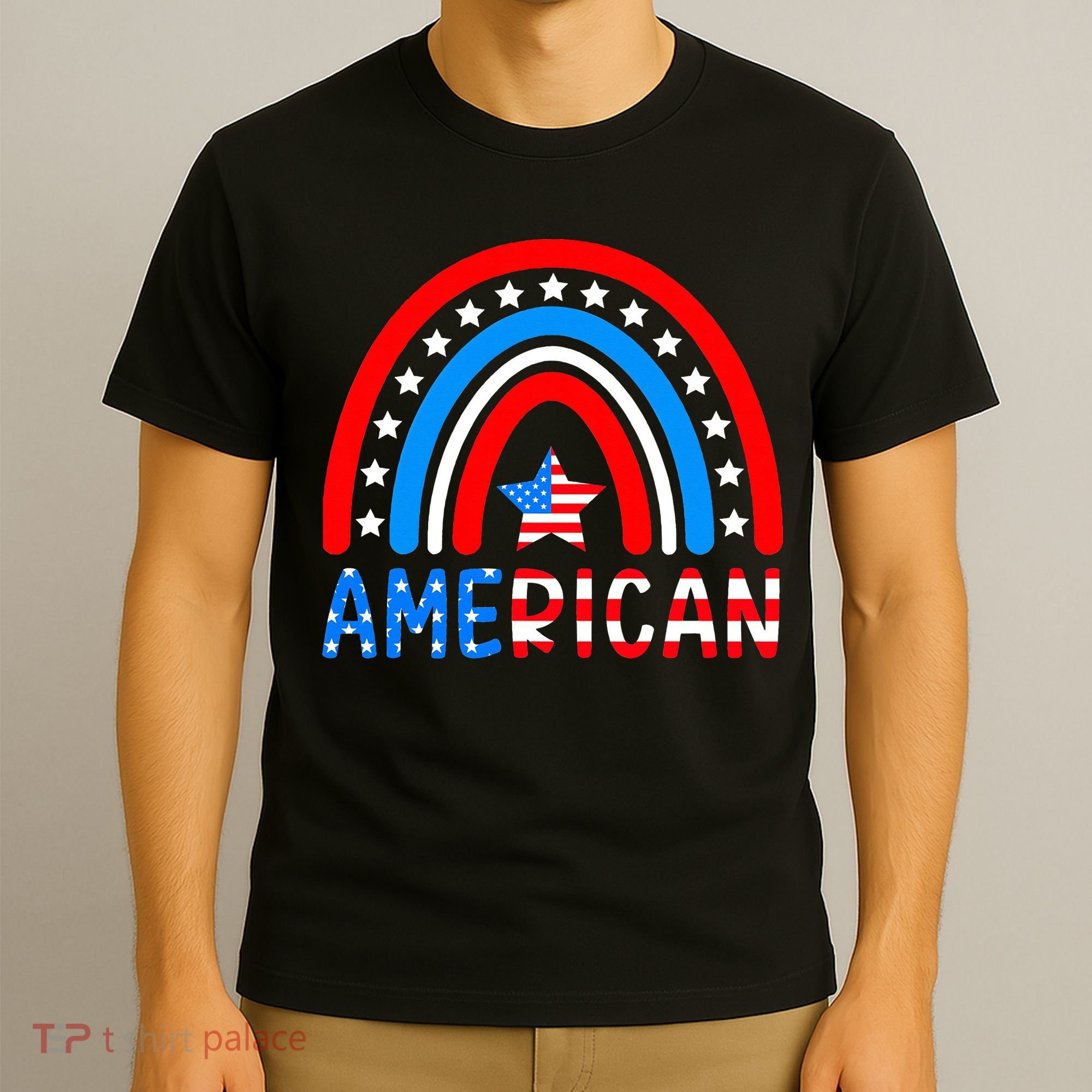 Rainbow American Flag Patriotic Happy 4th Of July T-Shirt