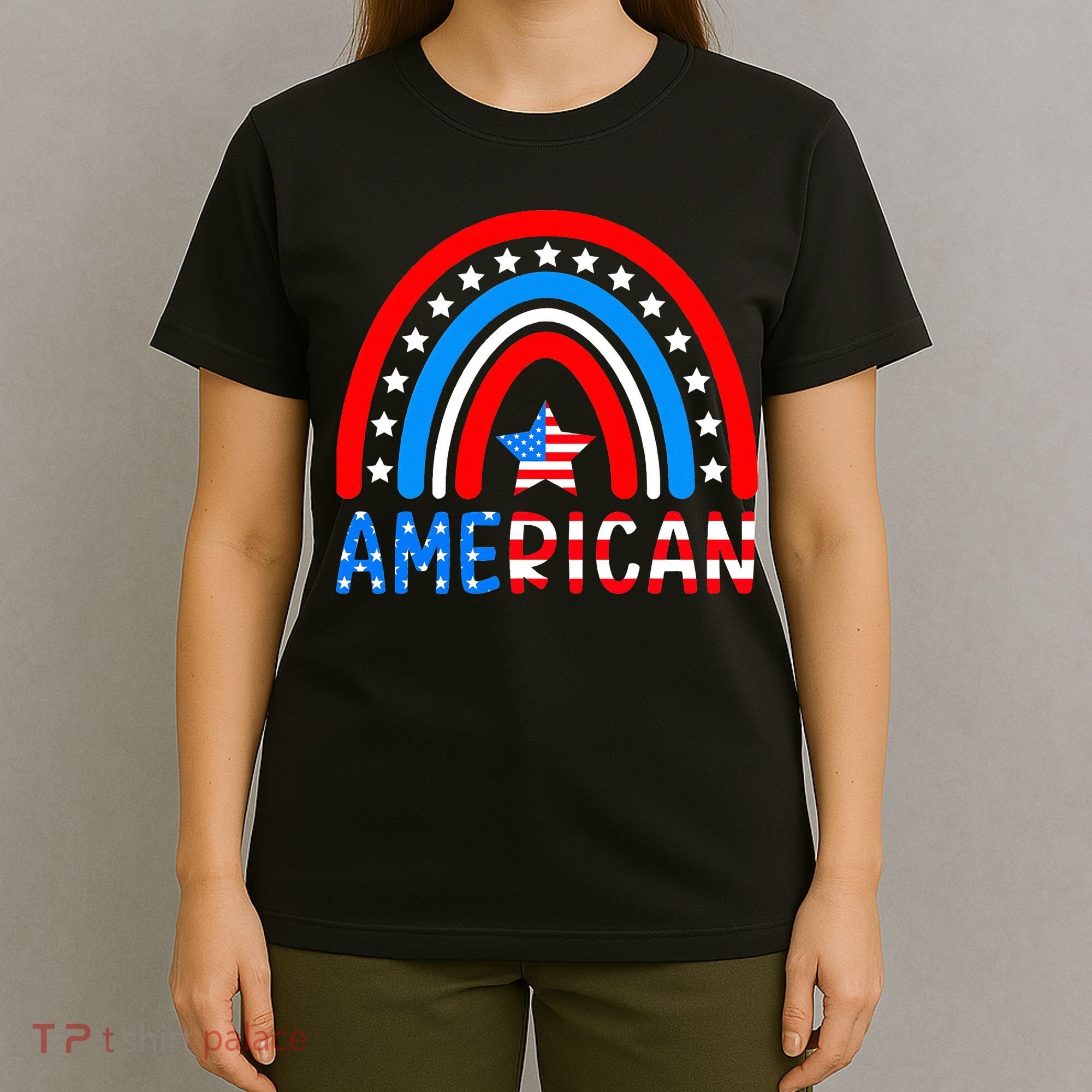 Rainbow American Flag Patriotic Happy 4th Of July T-Shirt