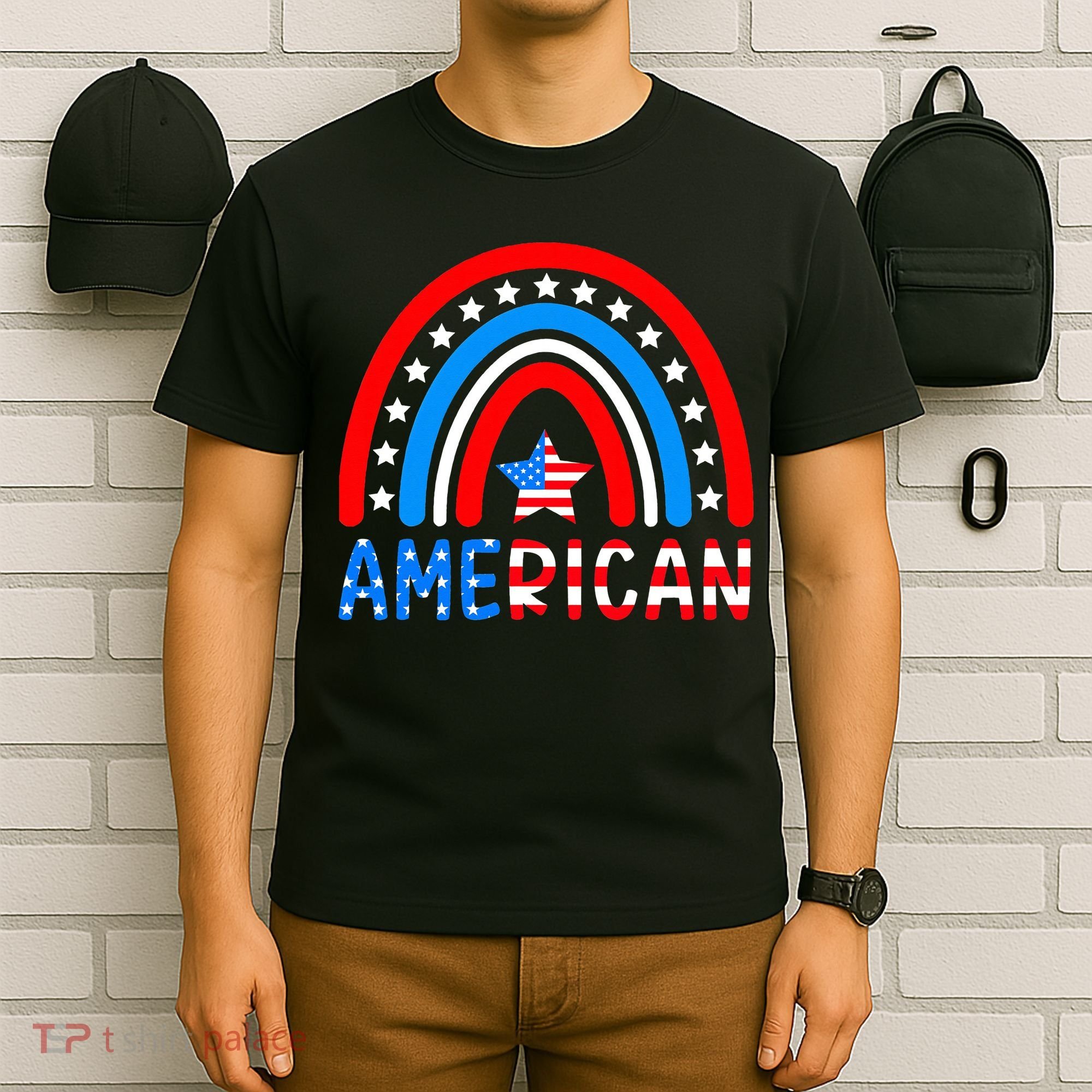 Rainbow American Flag Patriotic Happy 4th Of July T-Shirt