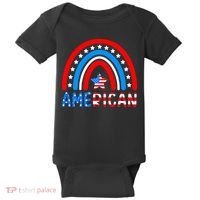 Rainbow American Flag Patriotic Happy 4th Of July Baby Bodysuit thumb 0