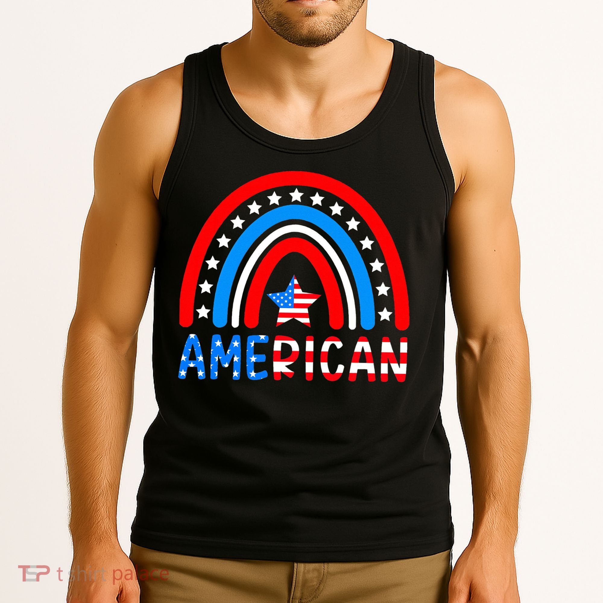Rainbow American Flag Patriotic Happy 4th Of July Tank Top