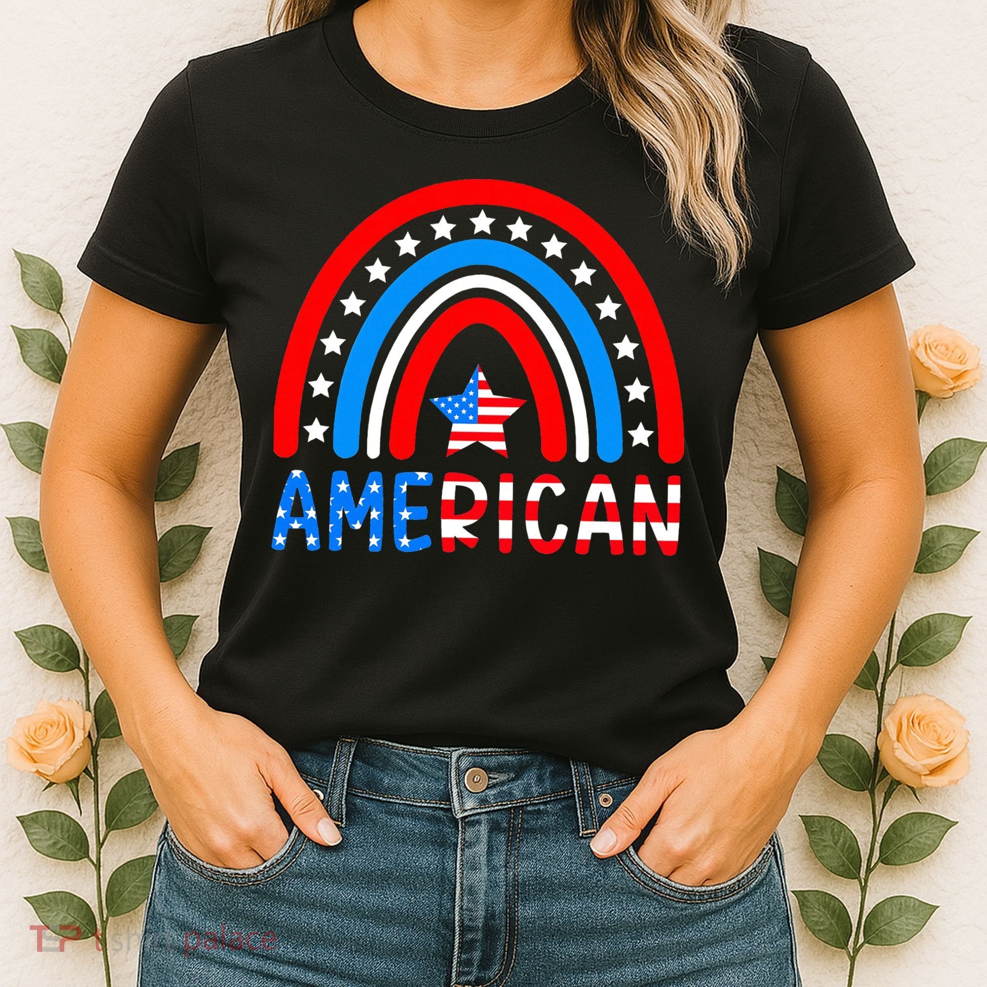 Rainbow American Flag Patriotic Happy 4th Of July Women's T-Shirt