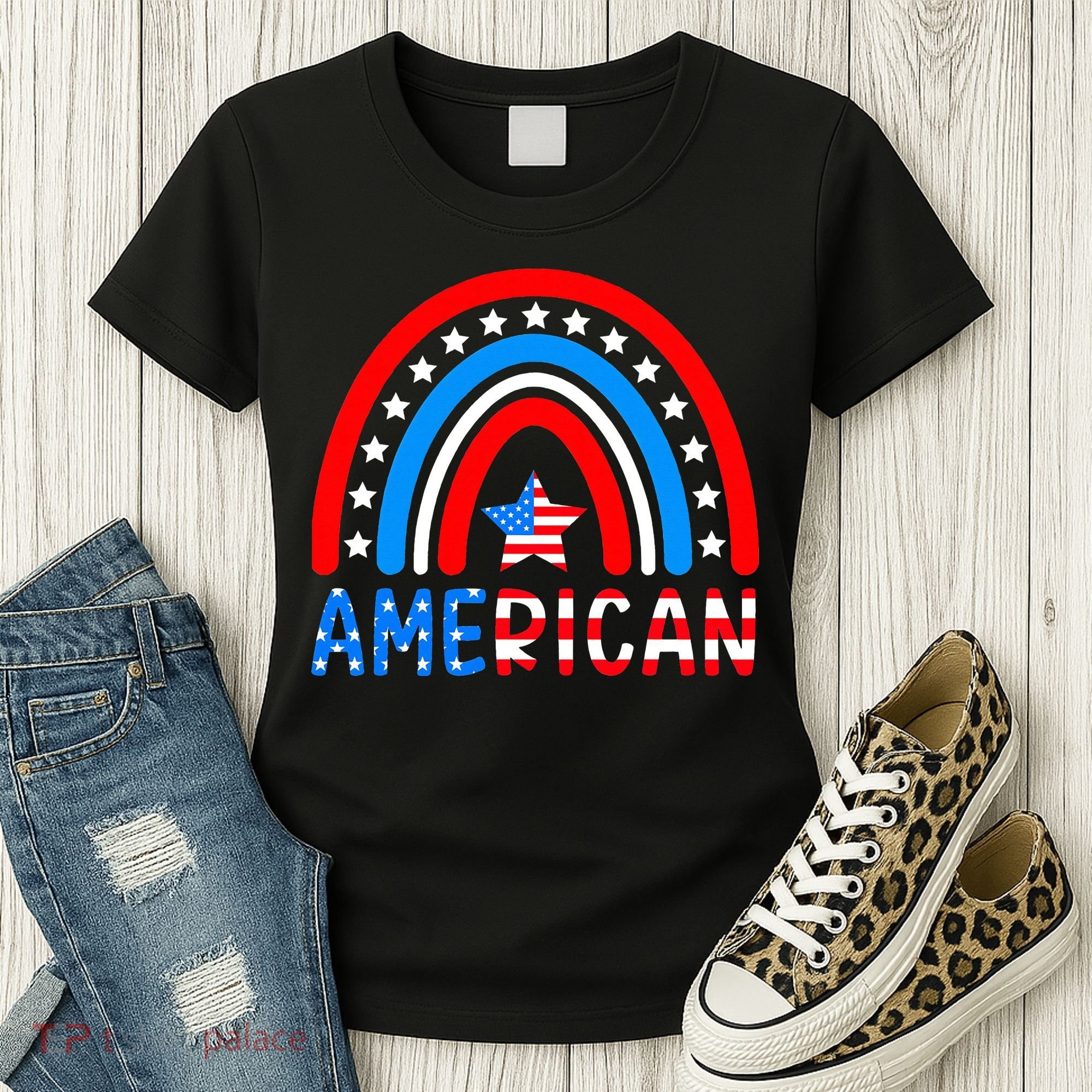 Rainbow American Flag Patriotic Happy 4th Of July Women's T-Shirt