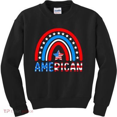 Rainbow American Flag Patriotic Happy 4th Of July Kids Sweatshirt