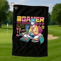 Retro Anime Gamer Girl Classic Golf Towel thumb 1