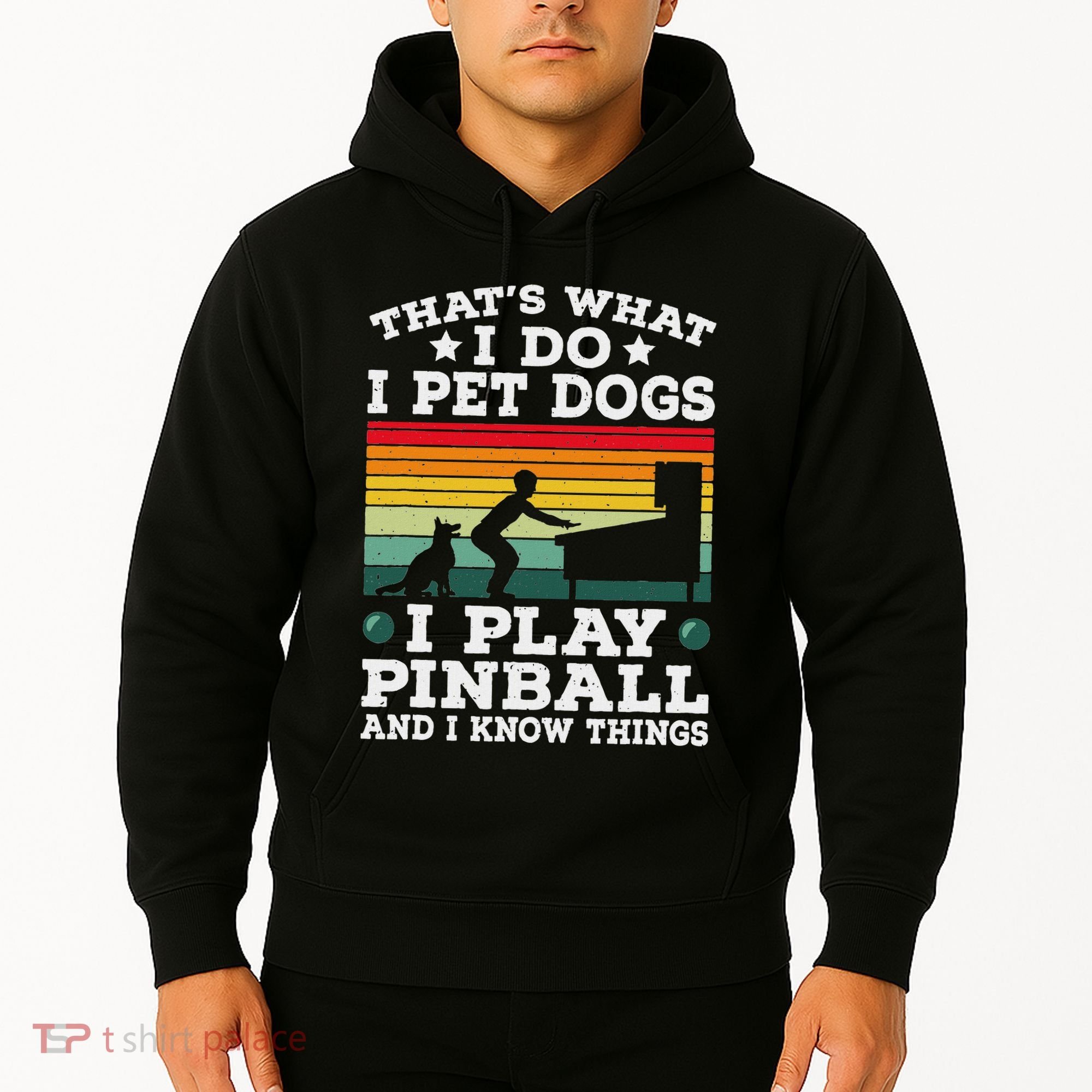 Retro Arcade Game Machine Gamer Pet Dogs Play Pinball Hoodie