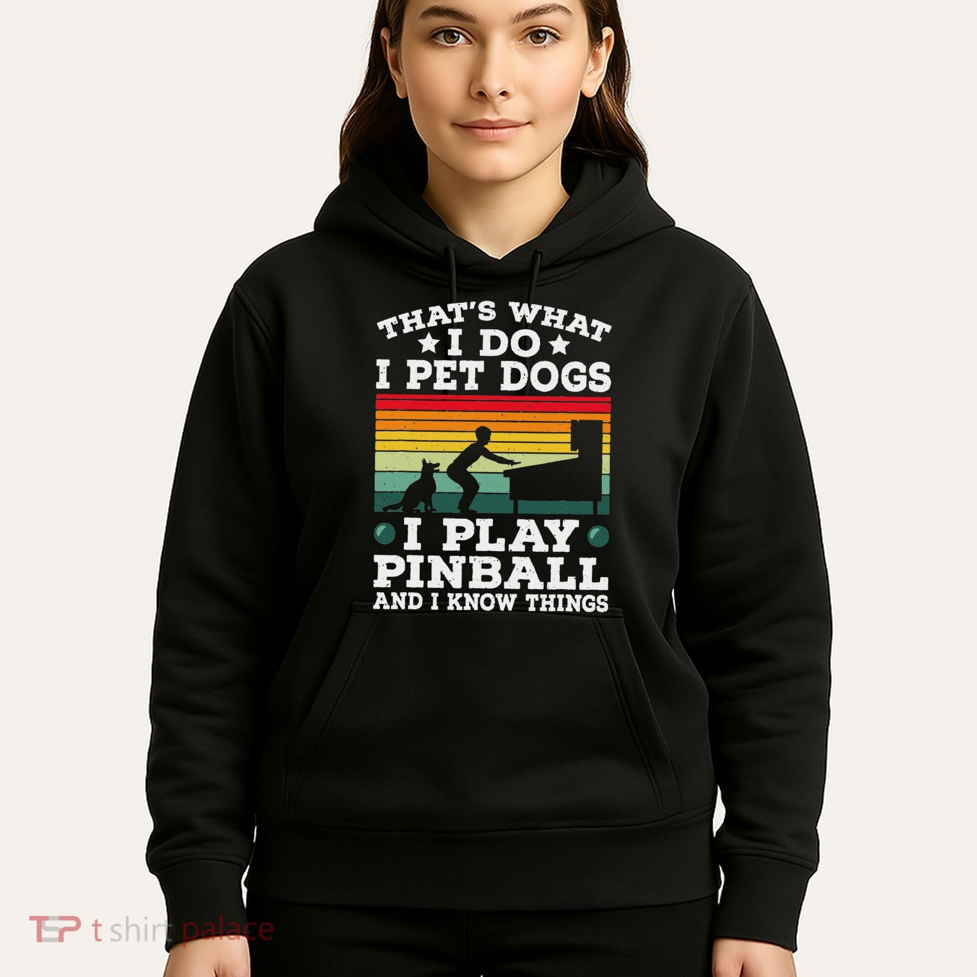 Retro Arcade Game Machine Gamer Pet Dogs Play Pinball Hoodie