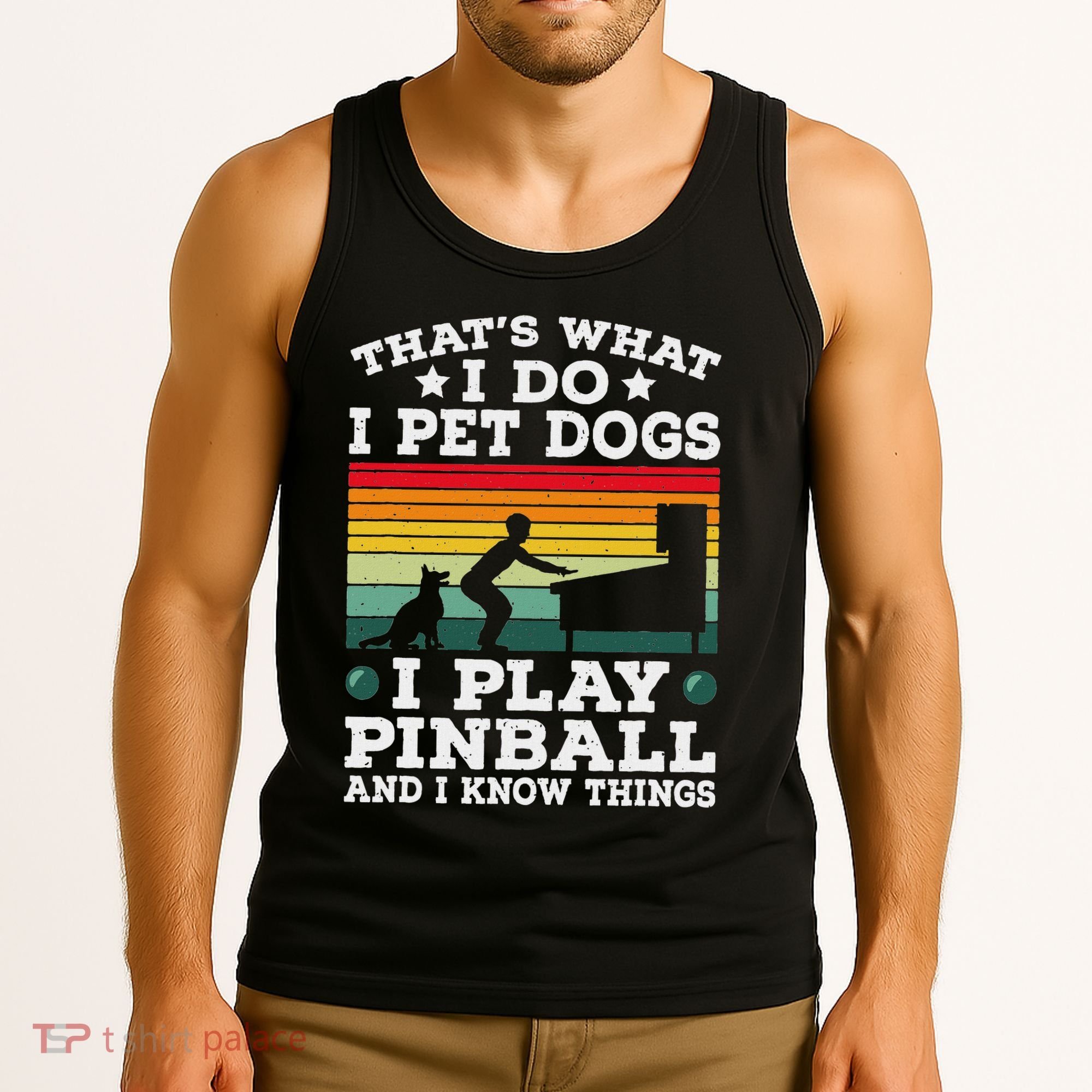 Retro Arcade Game Machine Gamer Pet Dogs Play Pinball Tank Top
