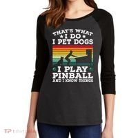 Retro Arcade Game Machine Gamer Pet Dogs Play Pinball Women's Tri-Blend 3/4-Sleeve Raglan Shirt thumb 2