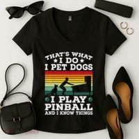 Retro Arcade Game Machine Gamer Pet Dogs Play Pinball Women's V-Neck T-Shirt thumb 2
