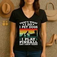 Retro Arcade Game Machine Gamer Pet Dogs Play Pinball Women's V-Neck T-Shirt thumb 3