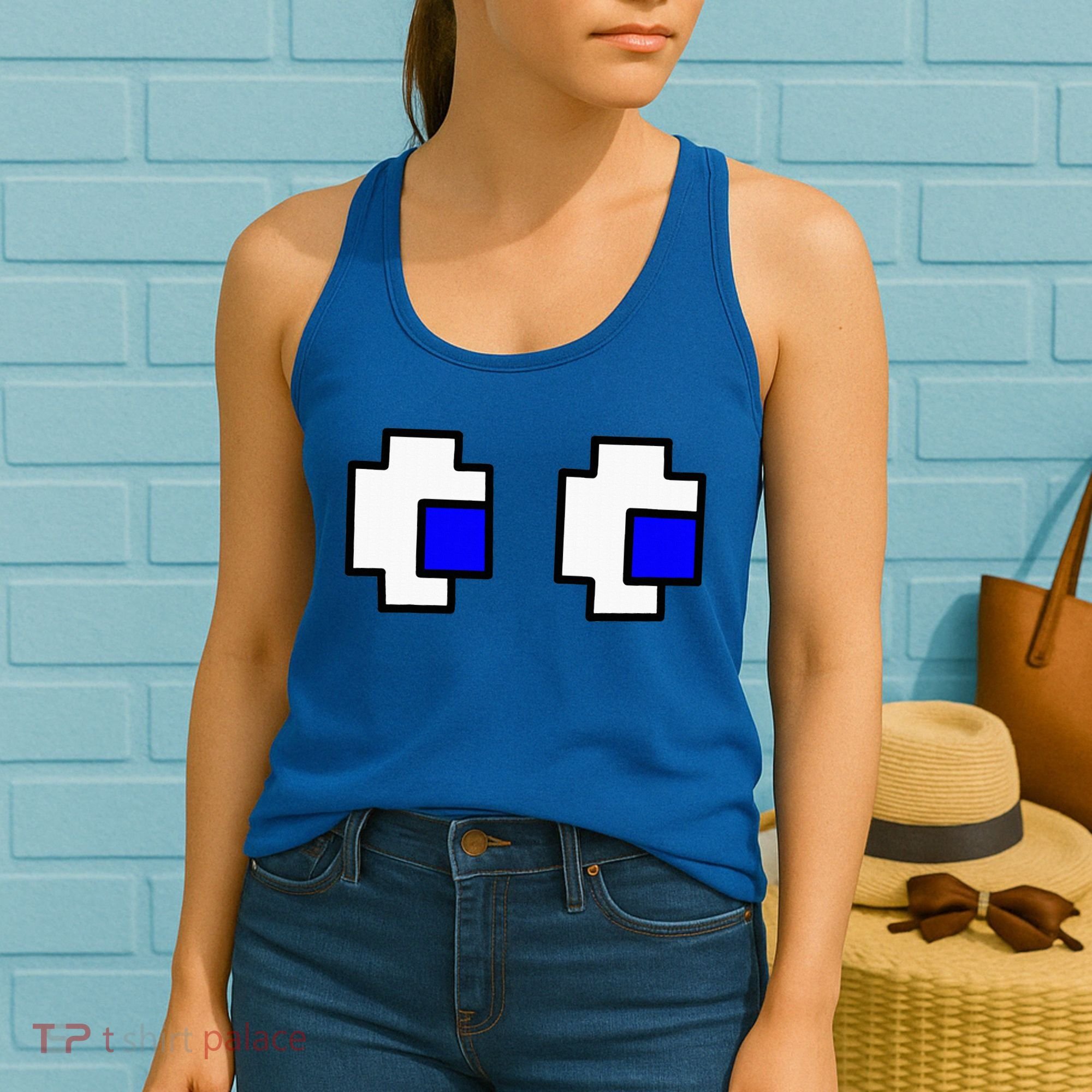 Retro Arcade Game Ghost Eyes Halloween Group Costume Women's Tank Top