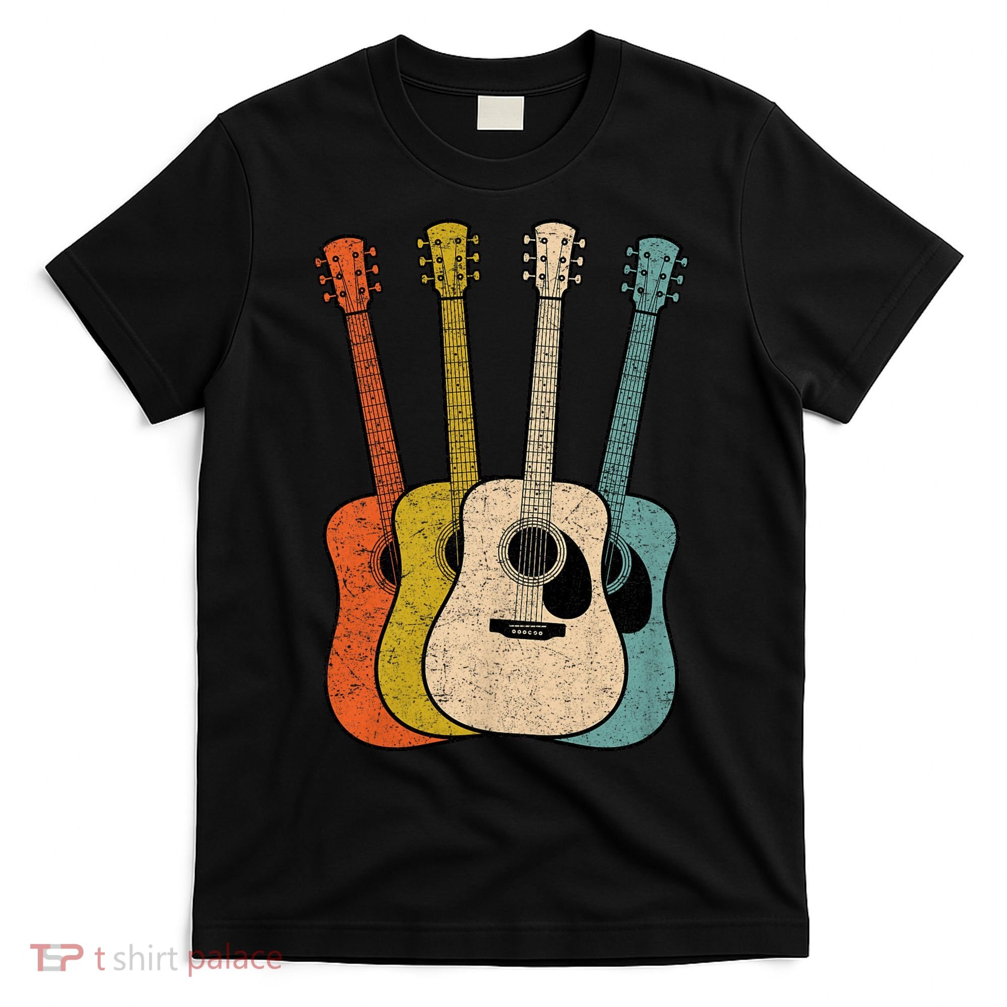 Retro Acoustic Guitar Vintage Guitarist Cool Music Graphic T-Shirt