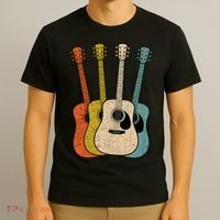 Retro Acoustic Guitar Vintage Guitarist Cool Music Graphic T-Shirt thumb 3