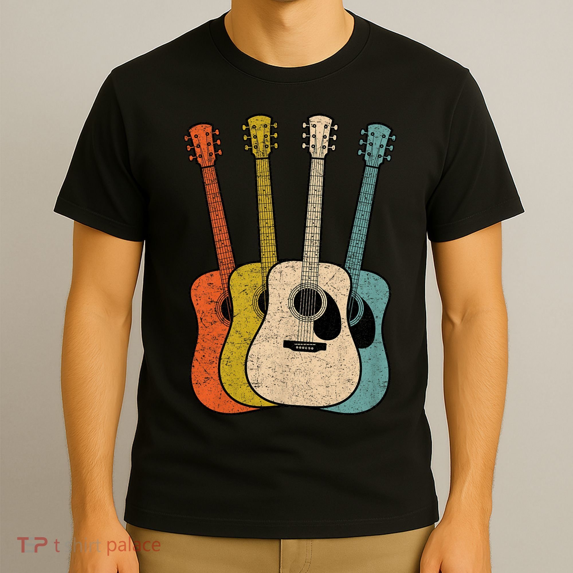 Retro Acoustic Guitar Vintage Guitarist Cool Music Graphic T-Shirt