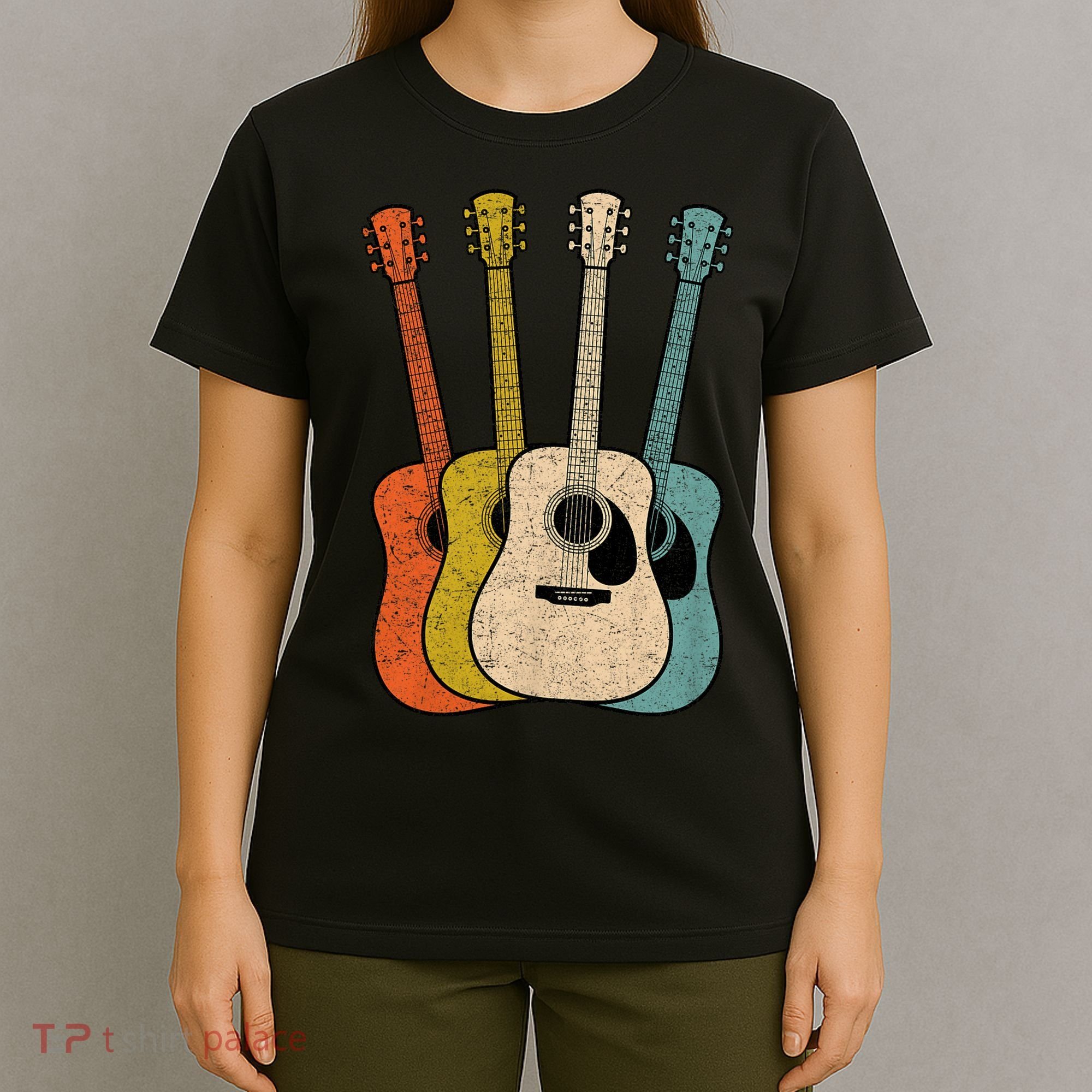 Retro Acoustic Guitar Vintage Guitarist Cool Music Graphic T-Shirt