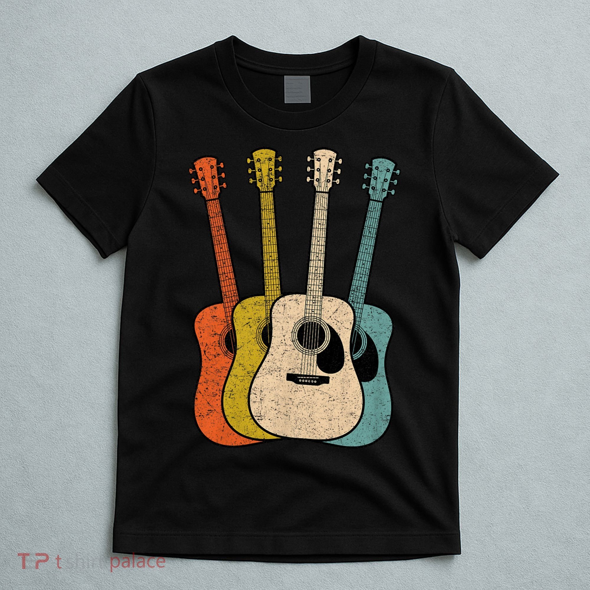 Retro Acoustic Guitar Vintage Guitarist Cool Music Graphic T-Shirt