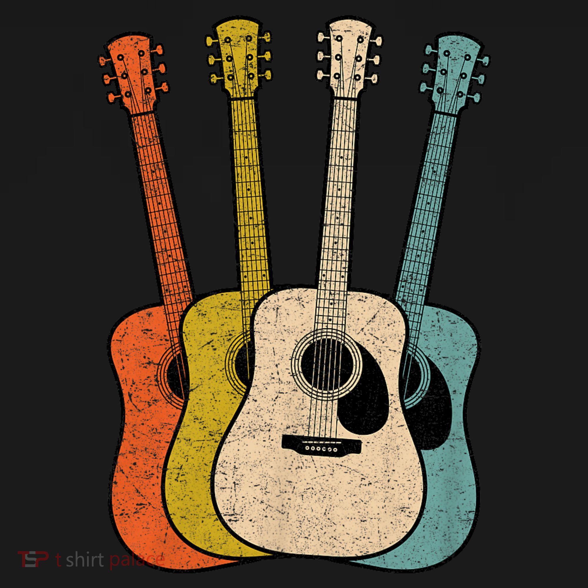 Retro Acoustic Guitar Vintage Guitarist Cool Music Graphic T-Shirt