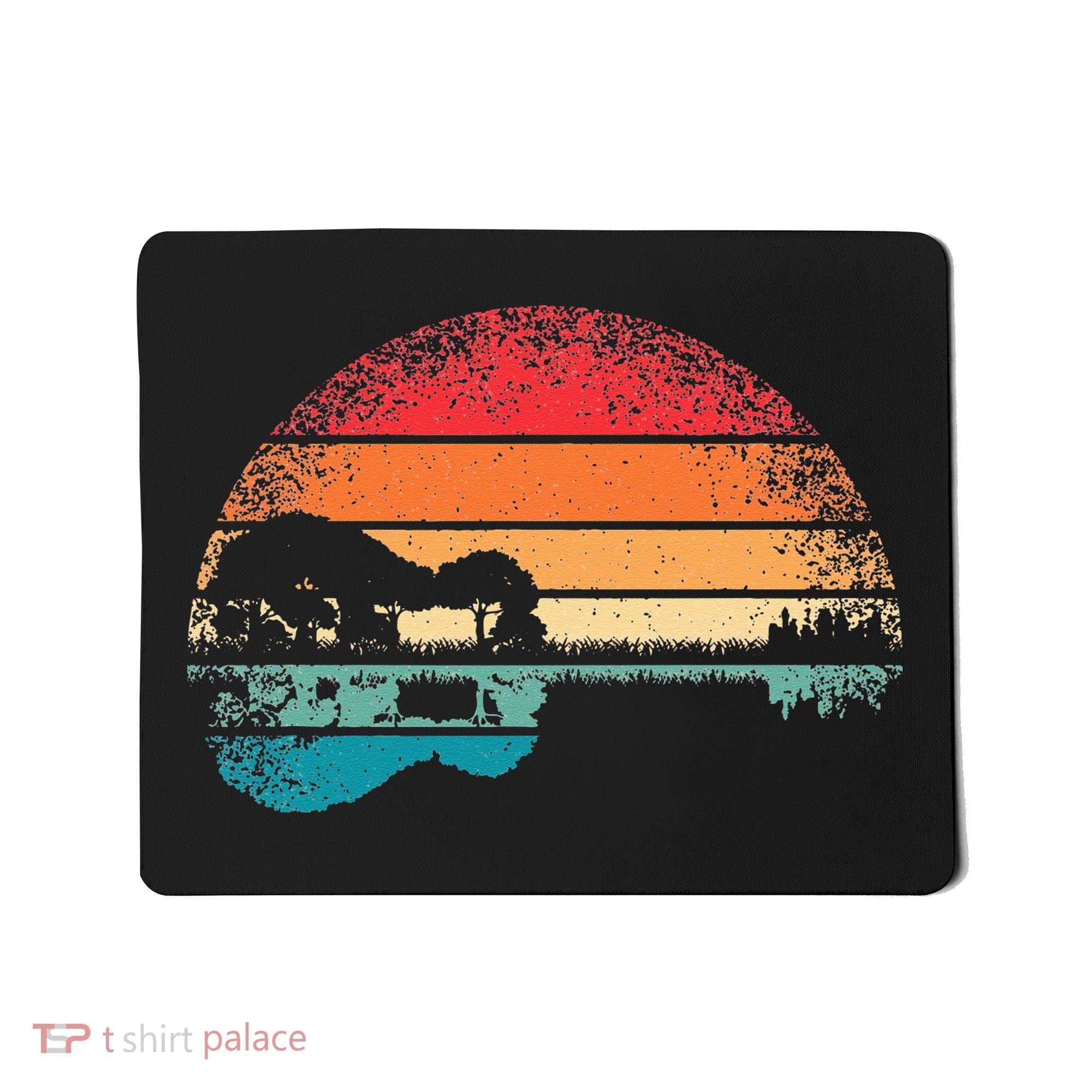 Retro Acoustic Guitar Lake Sunset Guitarist Music Lover Mousepad