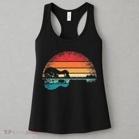 Retro Acoustic Guitar Lake Sunset Guitarist Music Lover Women's Tank Top thumb 3