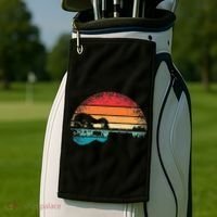 Retro Acoustic Guitar Lake Sunset Guitarist Music Lover Golf Towel thumb 2