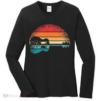 Retro Acoustic Guitar Lake Sunset Guitarist Music Lover Women's Long Sleeve Shirt thumb 0