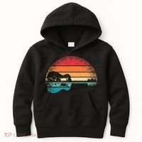 Retro Acoustic Guitar Lake Sunset Guitarist Music Lover Kids Hoodie thumb 0
