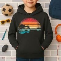 Retro Acoustic Guitar Lake Sunset Guitarist Music Lover Kids Hoodie thumb 2