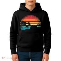Retro Acoustic Guitar Lake Sunset Guitarist Music Lover Kids Hoodie thumb 4