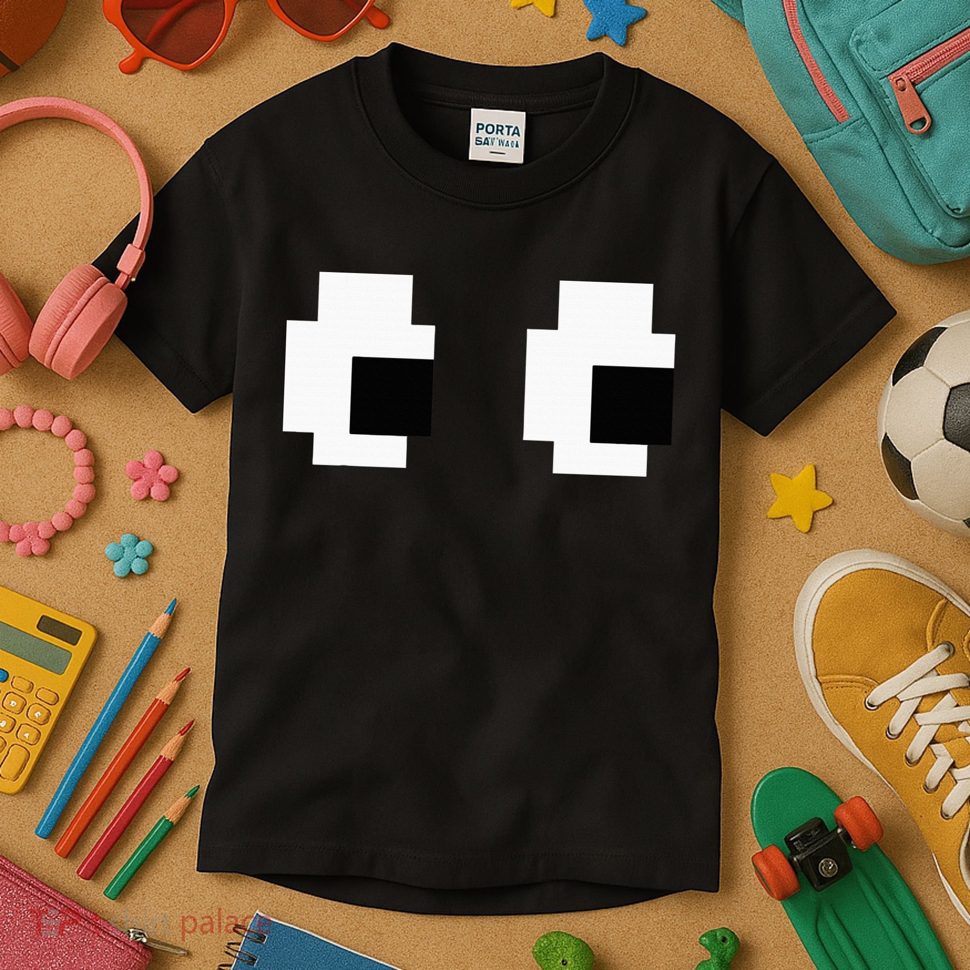 Retro Arcade Game Ghost Eyes Halloween Group Costume Kids T-Shirt