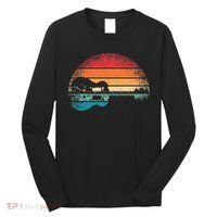 Retro Acoustic Guitar Lake Sunset Guitarist Music Lover Rock Long Sleeve Shirt thumb 0