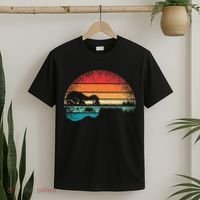 Retro Acoustic Guitar Lake Sunset Guitarist Music Lover Rock T-Shirt thumb 2