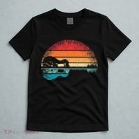 Retro Acoustic Guitar Lake Sunset Guitarist Music Lover Rock T-Shirt thumb 5